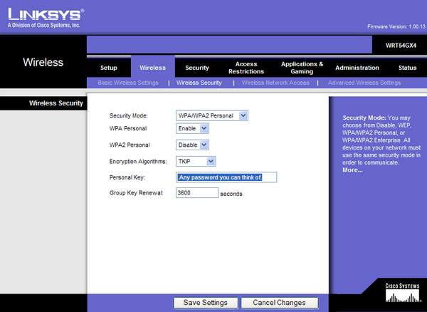 Linksys wireless setup page